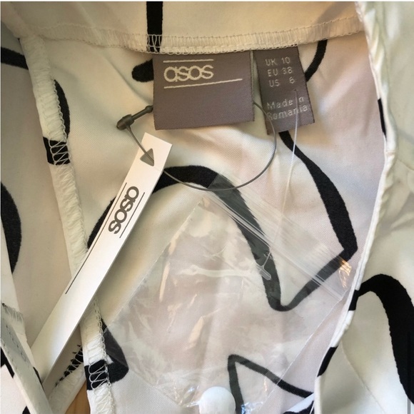 ASOS Design Batwing Sleeve Wrap Back Abstract Print White Top NEW - Picture 7 of 11